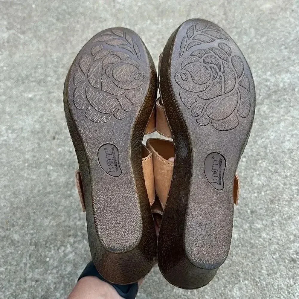 Born Leather Wedge Sandals Mirabella Tan Women’s Size 11